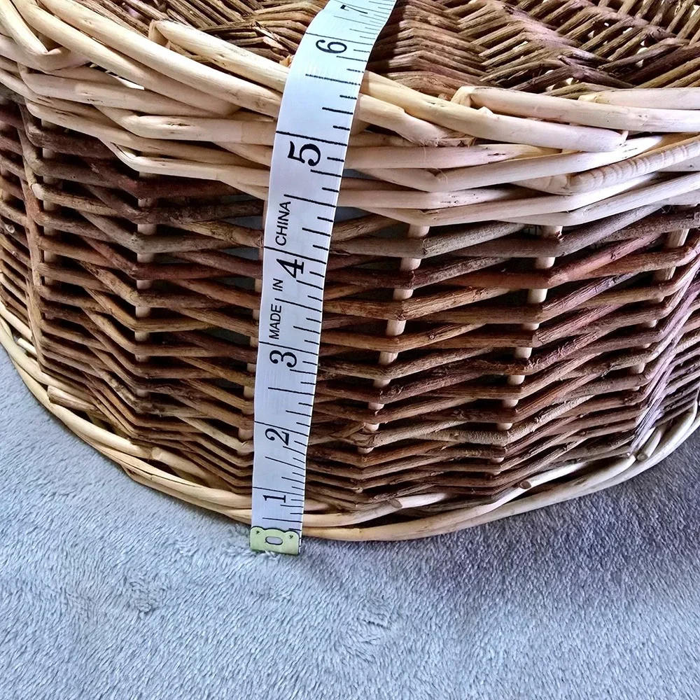 Vintage Round Wicker Serving Basket 12 in Clear Liner Two Tone Woven